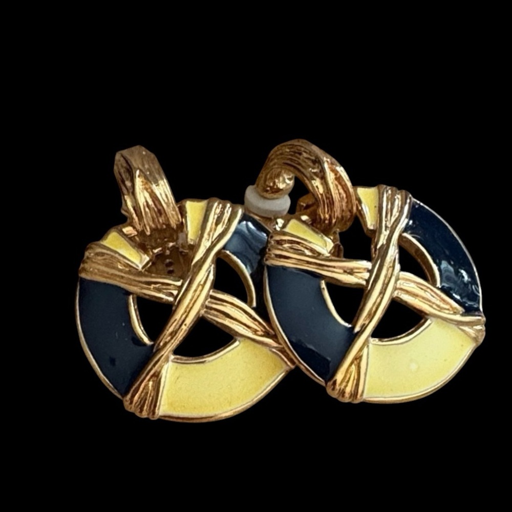 Vintage Nautical Door Knocker Clip Earrings Gold Navy Convertible 1995 NIB